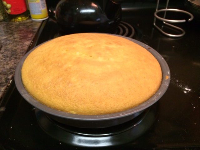 Photograph of cooked cake in a pan