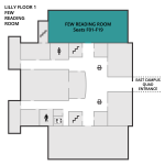 Map showing the position of the Few Reading Room in relation to the rest of Lilly Floor 1.