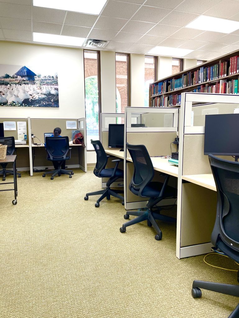 Photograph of study carrels at the Music Library