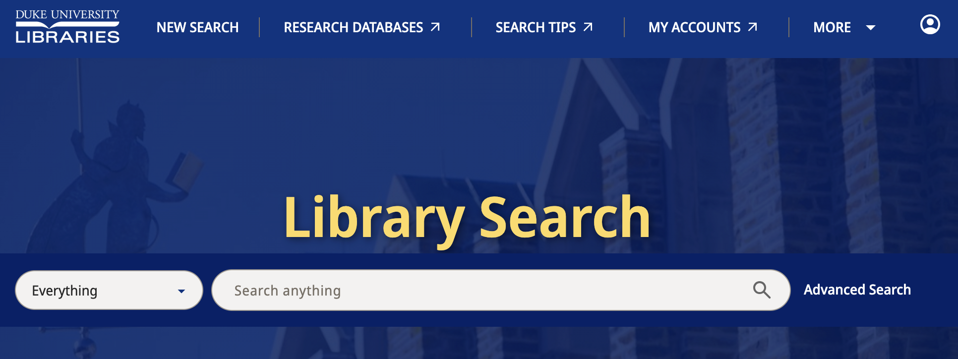 Screenshot of new catalog interface showing the search box and the name Library Search